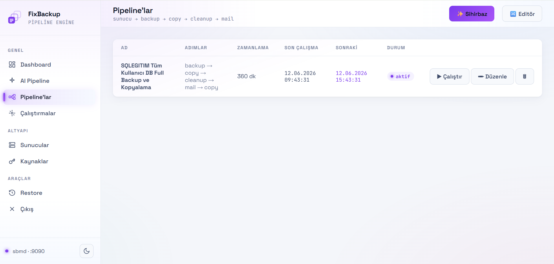 FixBackup pipeline listesi
