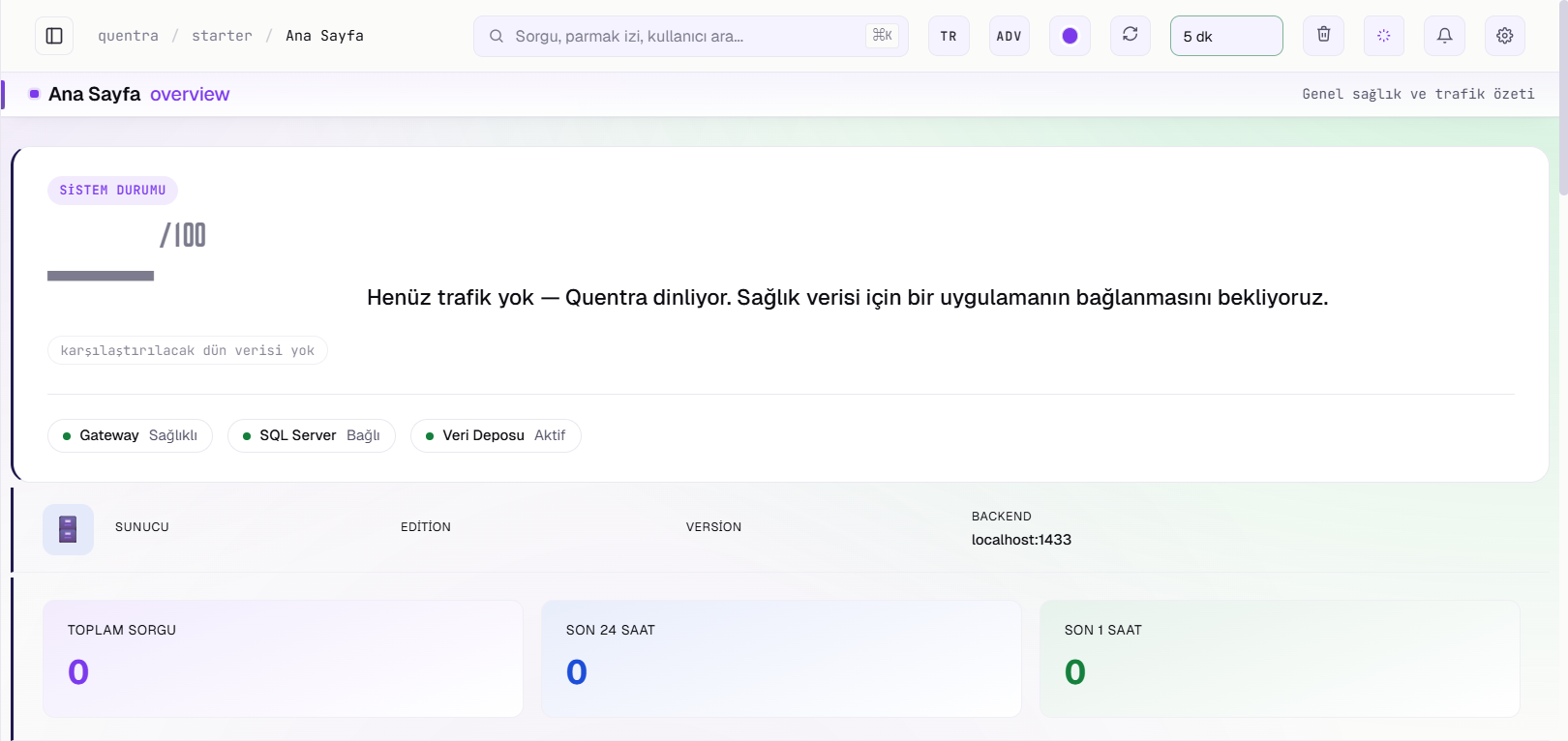 Quentra Ana Sayfa ekranı
